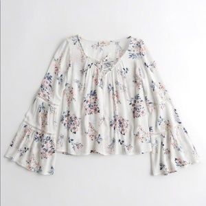 Hollister Floral Bell Sleeved Top